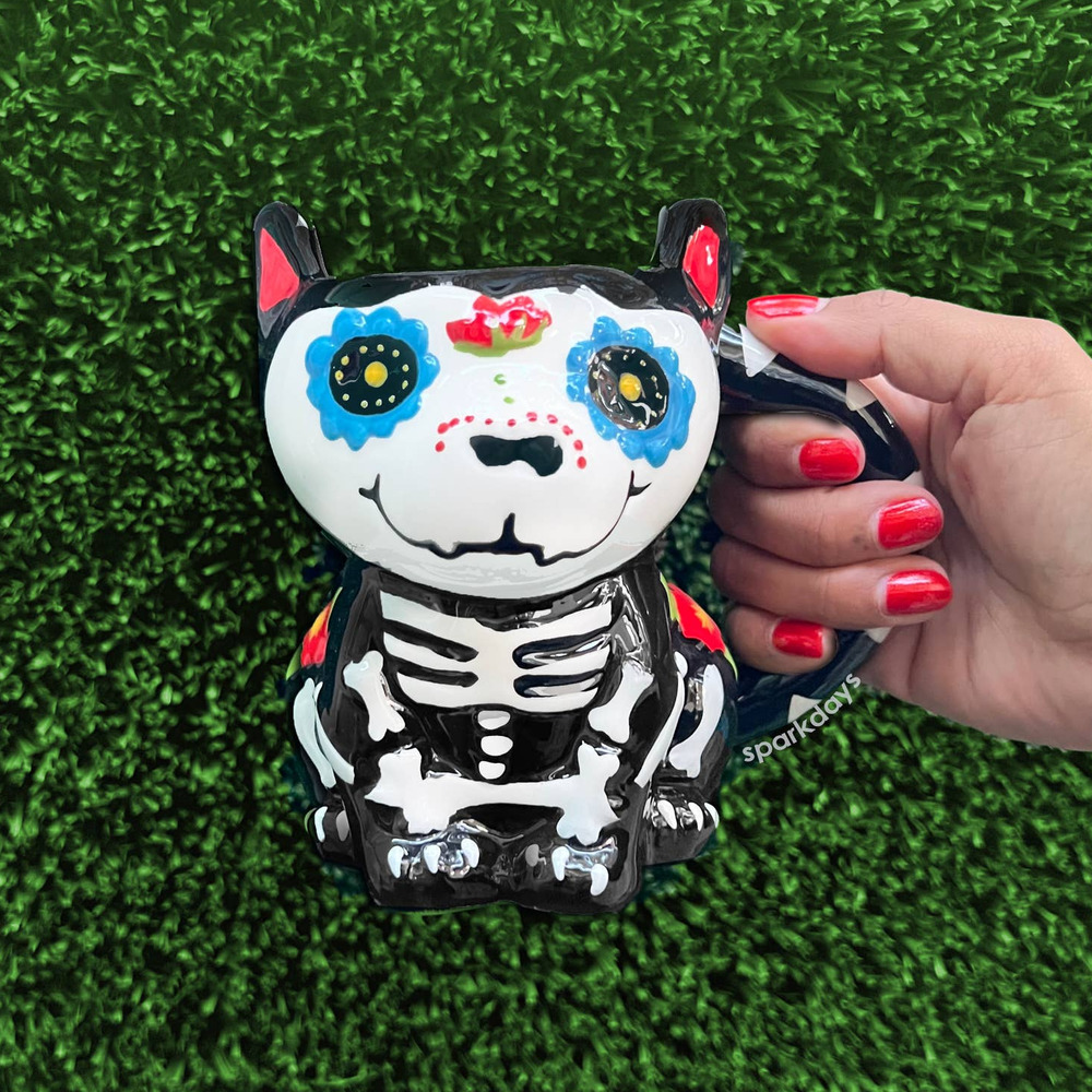 Sugar Skull Dog Cup Floral Retro Ceramic Bulldog Frenchie Coffee Skeleton Mug